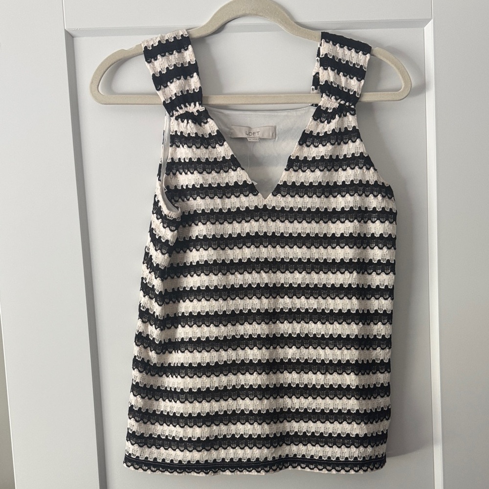 LOFT Black and White Striped Tank Top